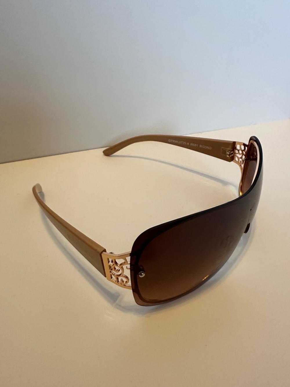 Rocawear Brown Gradient Shield Sunglasses with Gold Filigree Temples